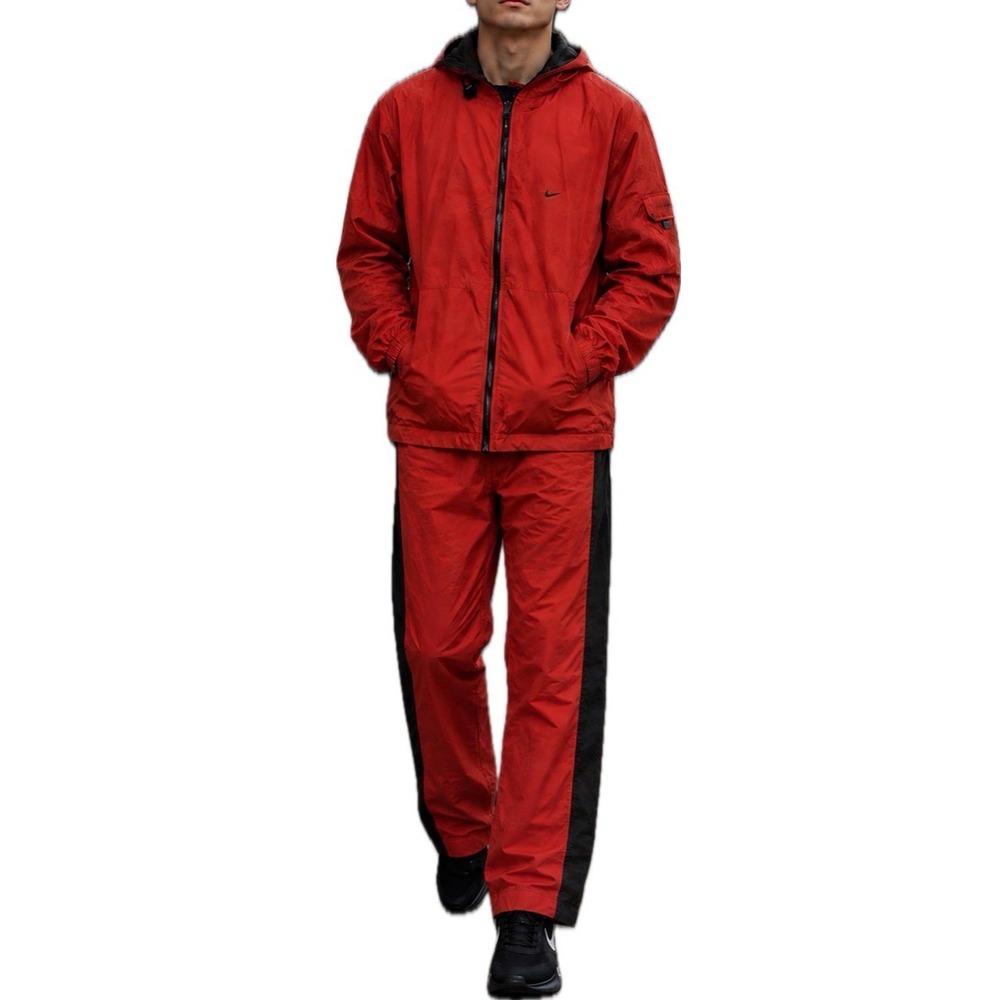 Nike Track Suit. VTG Y2K. Red/Black. Hooded. Mesh/Windbreaker. Men's Size L/XL